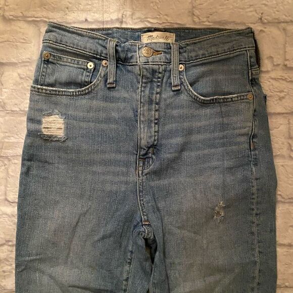 Madewell women 26 cotton blend ripped classic straight blue jeans - Picture 3 of 12